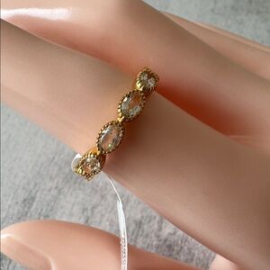 YS India Elegant Gold Plated 925 Sterling Silver Ring W Genuine White Topaz Sz.8